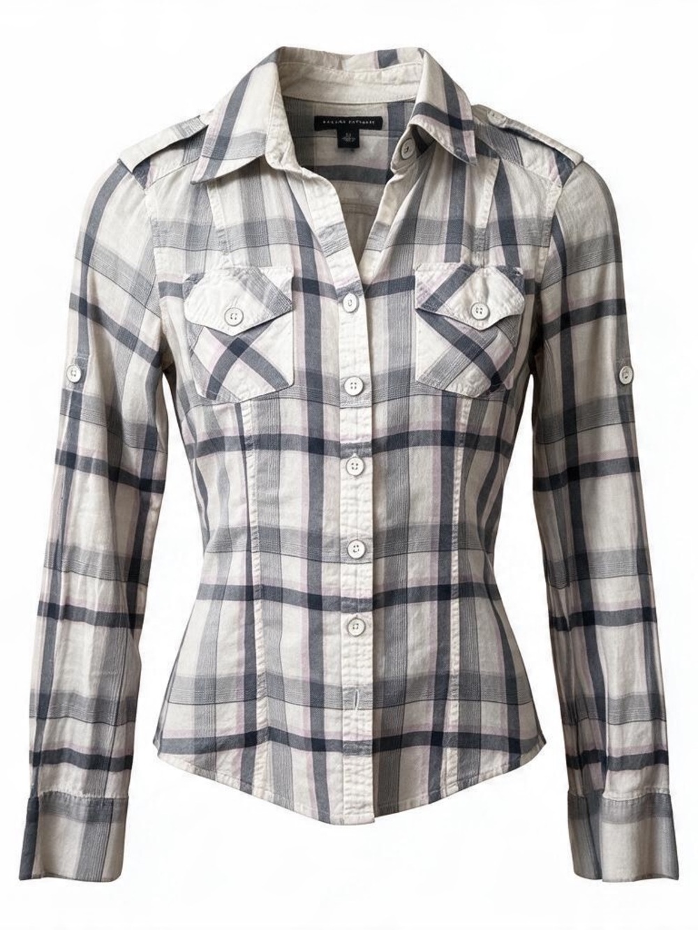 Banana Republic Gray & White Plaid Button-Down Shirt